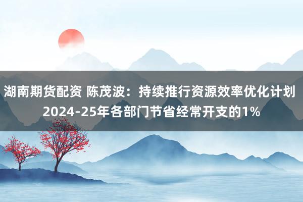 湖南期货配资 陈茂波：持续推行资源效率优化计划 2024-25年各部门节省经常开支的1%